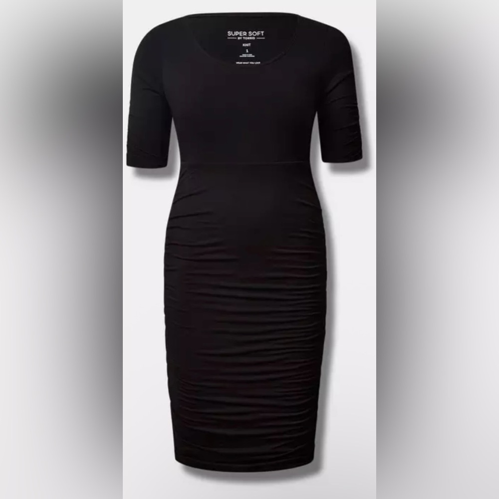 TORRID Super Soft Elbow Sleeve Bodycon Shirred Ruched Dress SZ 2X NWOT Versatile